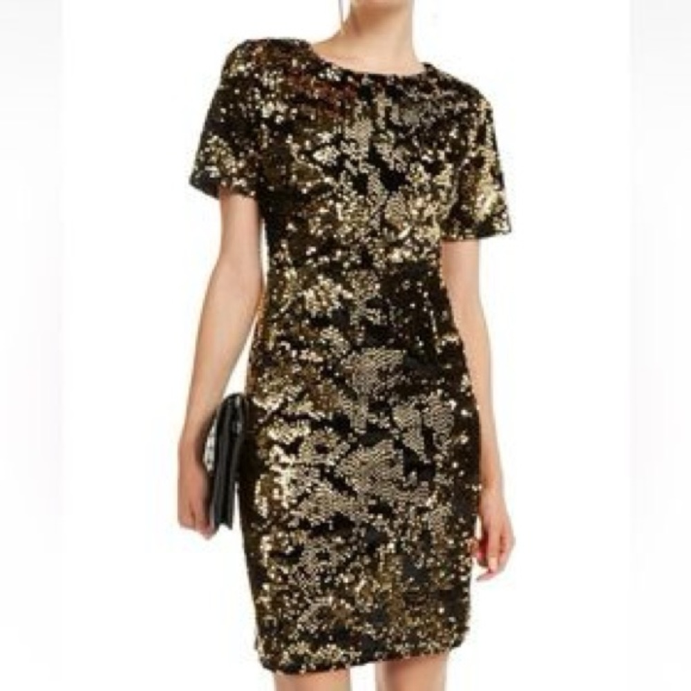INC International Concepts Gold and Black Sequin Mini Dress size 1x